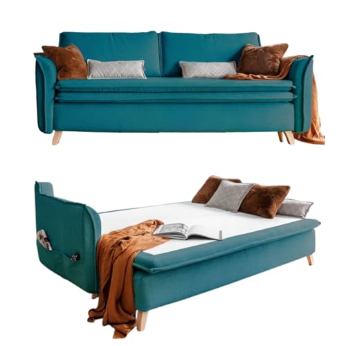 MIUFORM Charming Charlie Slim mit Bettkasten und mit Bettfunktion | 3 Sitzer Sofa | 225 x 90 x 85cm | Klappsofa mit Schlaffunktion | Schlafsofa klappbar (Türkis)