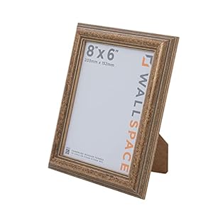 Wall Space Antique 8×6 Gold Picture Frame | Gold 6×8 Photo Frame | 8 x 6 inch | 203x152mm | 20.3×15.2cm | Solid Wood Wooden with Real Glass | Handmade in UK