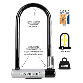Kryptonite Kryptolok Standard Bike U-Lock with Cable, Heavy Duty Anti-Theft Bicycle U Lock, 12.7mm Shackle and 10mm x 4ft Length Security Cable with Mounting Bracket and Keys