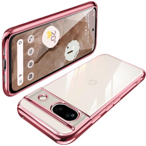 Google Pixel8a ケース クリア TPU 透明 薄型 軽量 グーグル ピクセル 8a スマホケース 耐衝撃 メッキ加工 ソフト 人気 ワイヤレス充電対応 (ローズゴールド)