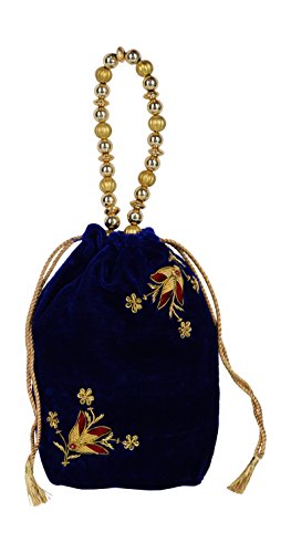 Image of TOOBA Handicraft Women's Embroidered Clutch Purse | Designer Handbag with Golden Floral & Pearl Work | Wedding, Cocktail, Party & Bridal Gift Bag for Women & Girls