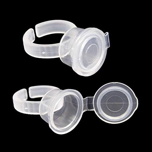 Tottoo Pigment Ink Glue Rings Cup with Cover 50 PCS Reusable Plastic Nail Art Eyelash Extension Glue Cap Cup Makeup Ring Holder