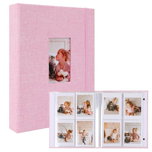 Image of Ayorasly Polaroid Photo Album, Small Picture Book Holds 280 Photos, Pink Memory Book for 2 × 3 in Pictures, Linen Cover Photocard Album with Display Window, Great for Wedding Travel Baby Growth