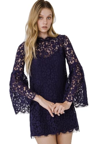 endless rose Bell Sleeve Lace Dress, Navy, S