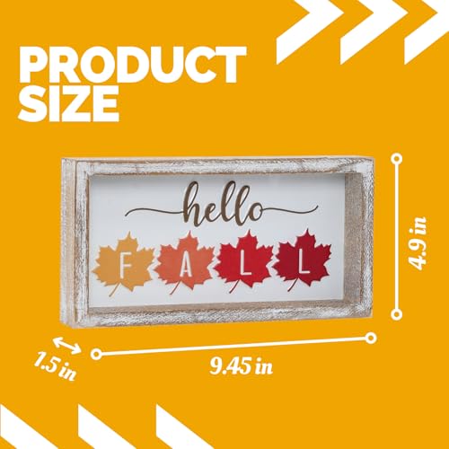 Image of Embossed Hello Fall Sign, Farmhouse Fall Decorations for Home, Modern Autumn Home Decor Indoor, Wooden Thanksgiving Tiered Tray Decor for Table Shelf Cubicle Desk Mantel