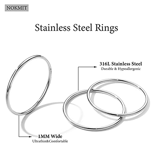 Nokmit 3Pcs 1Mm Thin Silver Rings For Women Girls Cute Stacking Stackable Stainless Steel Ring Plain Thumb Pinky Band Non Tarnish Comfort Fit Size 5 To 10 (9) #TOP3