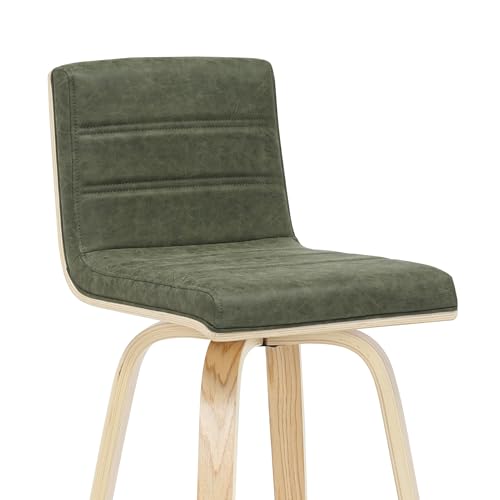 Vienna 39.5 in. H Swivel Bar Height Vintage Green Square Back Wood Bar Stool with Faux Leather Seat Set of 3 by Armen Living - Image 5