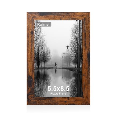 iRahmen 5.5x8.5 Picture Frame with HD Tempered Glass Wood Photo Frames for Tabletop Display and Wall Mount (Dark Brown 1 Pack)