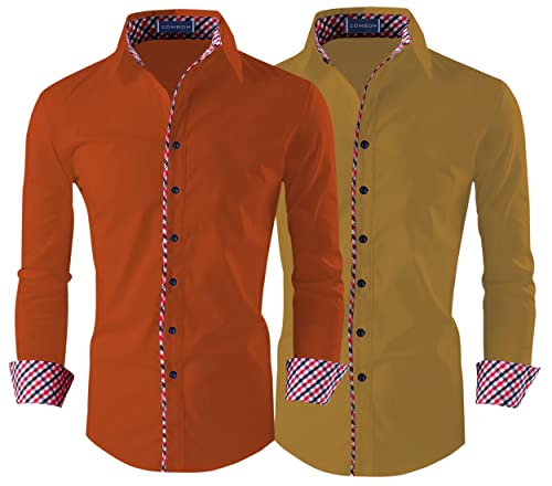 Image of Zombom Combo of Men's Solid Regular Fit Cotton Blend Full Sleeve Casual Shirts (Pack of 2)