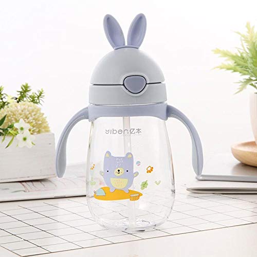 NO BAND Taza de alimentación para bebés de 280 ml con una Pajita Sin BPA Los niños aprenden Alimentación Mango para Beber Botellas de Agua para niños Taza de Entrenamiento-Blue_Yiben_Rabbit