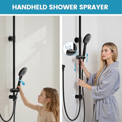 Hurran Shower System with 10 Inch Rain Shower Head and Handheld Sprayer, 3-Function Wall Mounted Bathroom Shower Faucet Set Height Adjustable Holder, Modern Shower Trim Kit Valve Included, Matte Black by Hurran - Image 7
