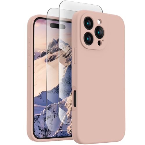 Image of FireNova Designed for iPhone 16 Pro Max Case, Silicone Upgraded [Camera Protection] Phone Case, Soft Anti-Scratch Microfiber Lining Inside, 2024, Pinksand