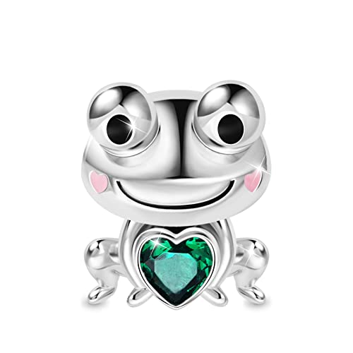 GNOCE Cute Frog Embraces Heart Gemstone Charm Bead Sterling Silver Fit Bracelet Jewelry Gift For Women Wife …