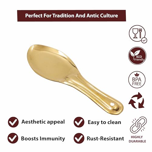 Image of Putrika Traditional Handcrafted Brass Utensil | Rice Serving Spoon | Cooking Spoon | Tableware | Dinnerware - Brass Anna Karandi [Weight: 85gm Length:22cm]