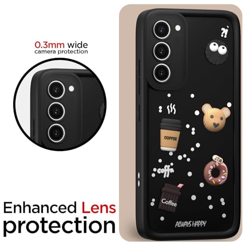Image of Bintage CASE Cute Fun Taddy Cartoon 3D Ball Bear Milk Cake Coffee Silicon Case Full Body & Camera Protection Back Cover Compatible for Samsung Galaxy S21 FE 5G - Black