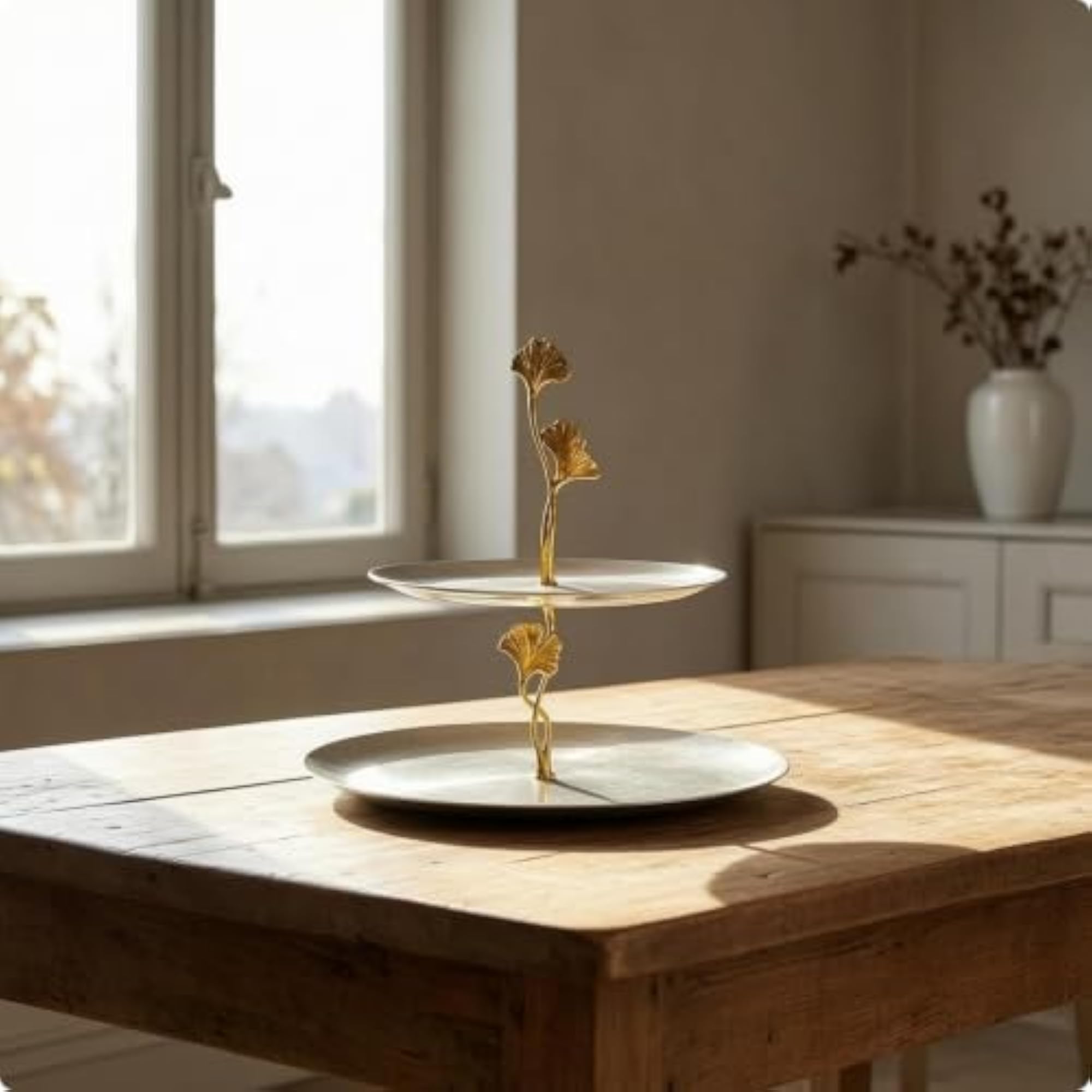 Ginkgo-Leaf Tray Stand, Decorative Two-Tier Gift