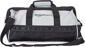 Amazon Basics Durable Wear-Resistant Tool Storage Bag with Adjustable Shoulder Strap, Portable Tool Organizer, 16 in, Black & Grey — photo 6 of 6
