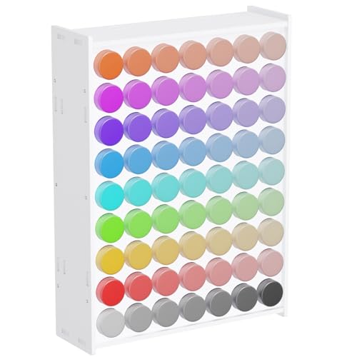 Image of 63 Holes Acrylic Paint Storage Organizer for 2 oz Craft Paints, Craft Paint Storage Tower, Stackable Bottle Rack Stand Desk Organizer for Apple Barrel, Folkart (63 Holes)