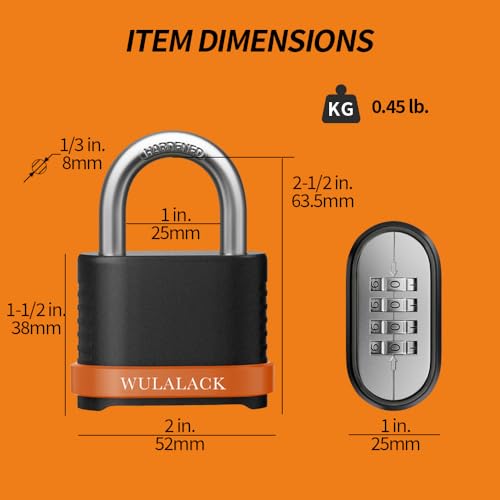 Image of WULALACK 4 Digit Heavy Duty Combination Lock, Weatherproof Combo Padlock for Outdoor Use - Suitable for Sheds, Fences, Gates, Hasps & Storage Units，6 Pack (Matte Black)