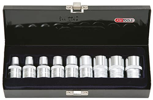 KS Tools 922.1369 - Coffret de 9 douilles TORX® 1/2'' - 38 mm- E10 à E24 - En Chrome Vanadium - Finition chromée satinée - 9 pièces