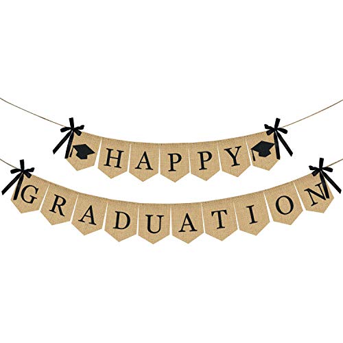 Image of Burlap Happy Graduation Banner | Rustic Vintage Graduation Decorations | Perfect for Grad Party Supplies 2026 | Grad Party Decor for Home, College, Senior, High School Prom Decorations