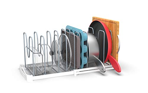EVERIE Extendable Kitchen Organizer Holder for Pot Lids, Pots, Cutting Boards, Cake Molds, Mats, GS02SS