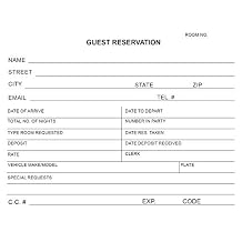 Guest Reservation/Registration Card for Hotels, Motels, Hospitality Front Desks Check in Pack of 500