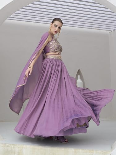 Image of PURVAJA Women's Silk Semi-Stitched Lehenga choli