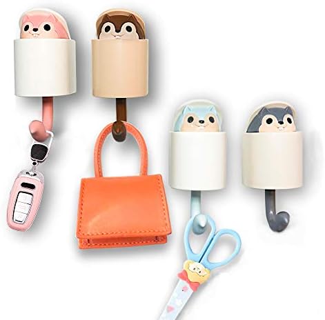 4PCS Creative Squirrel Wall Hook Key Holder, Kids Cute Coat Wall Hooks for Hanging, Adhesive Shower Towel Hooks for Bathrooms Wall Mounted, Hat Key Hooks Decorative for Wall, Small Keychain Hook
