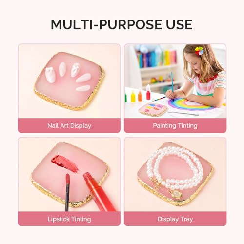 Image of MelodySusie 2Pcs Square Resin Nail Art Palette with Spatula, Professional Gel Polish Mixing Board & Nail Training Companion for Practice Hands & Fingers, Pink & White