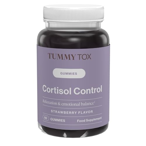 Cortisol Control - Ashwagandha Gominolas 250 mg, GABA, Rhodiola Rosea - Vitamina B6, Vitamina B12 para el Sistema Nervioso y Menos Estrés - Relajación Natural - 60 Gummies, Vegano, Tummy Tox