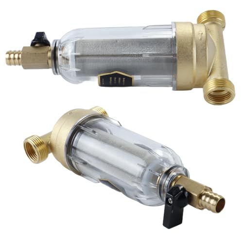 Hoite Spin Down Sediment Water Filter Front Cleaner Copper Pre Filter with Backwash for Rust Sediment Removal 3/4 Inch External Thread Under Sink