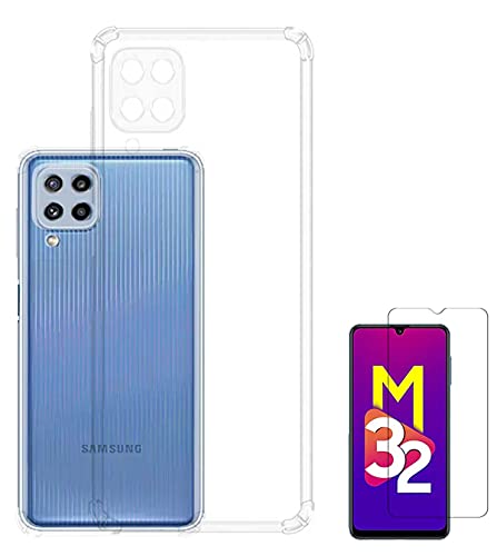 Image of Soft Flexible Silicone Back Cover Compatible with Samsung Galaxy M32, Transparent Case + Screen Guard