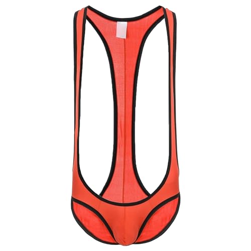 JEKE-DG Men's Jockstrap Leotard Bodysuit Thong Stretch Wrestling Singlet Jumpsuit Bulge Pouch Briefs Strap Underwear (XX-Large,Orange-1pc)