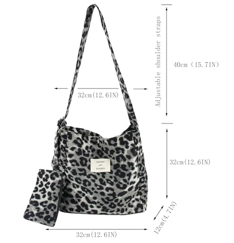 Canvas Tote Bag Leopard Print Messenger Shoulder Bag Large crossbody Zipper bags hobo work bag for Women School2