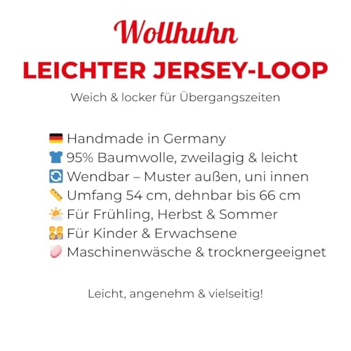 Wollhuhn Kinder Loop Schal – Leichtes Halstuch/Schlupfschal Jersey doppellagig – weich, wendbar & bequem – viele Motive für Frühling & Sommer (Fußball Blautöne)