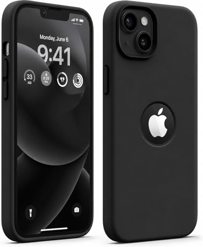 Image of Elzzi Microfiber Logo Cut Compatible for iPhone 13 Case Liquid Silicone Cases Non-Slip Full Body 4 Layer Protectives Shockproof Back with High Raised Camera Lips (6.1 inch, Black)