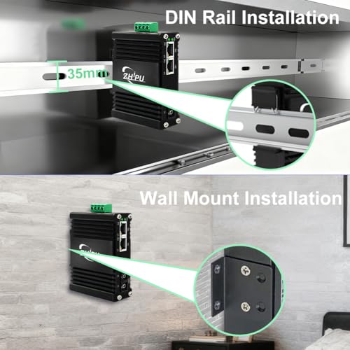Image of Industrial 2 Ports PoE SC Gigabit Fiber Media Converter, Boost Voltage Input DC9-57V to 48V, 1 SC and 2 RJ45 IEEE802.3af /at, SC Fiber Single Mode, Dual Fiber, 1310nm, 20km