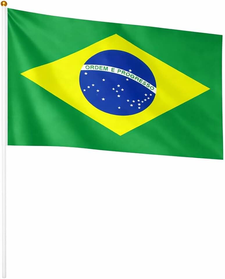 Bandeira do Brasil com Mastro Premium Verde e Amarelo Ordem e Progresso