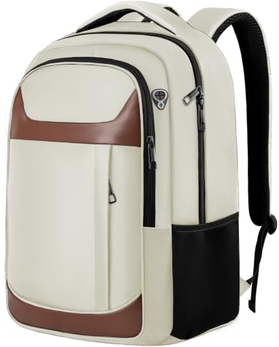 Image of Travel Laptop Backpack 17 Inch, Professional Travel Backpack for Men Women with LifetimeWarranty, Airline Approved Big Large Business Work College Computer Backpack, White Brown