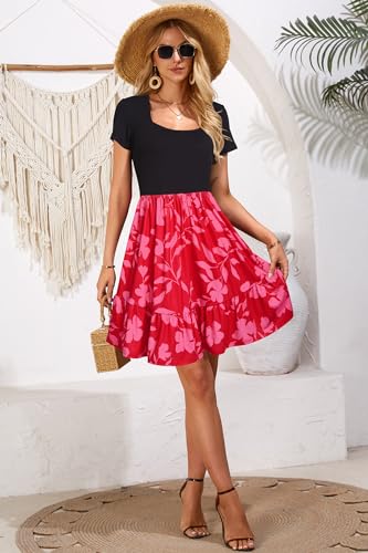 Image of Newshows Women's 2026 Summer Casual Square Neck Ruffle A Line Beach Vacation Sundress Work Business Dress with Pockets