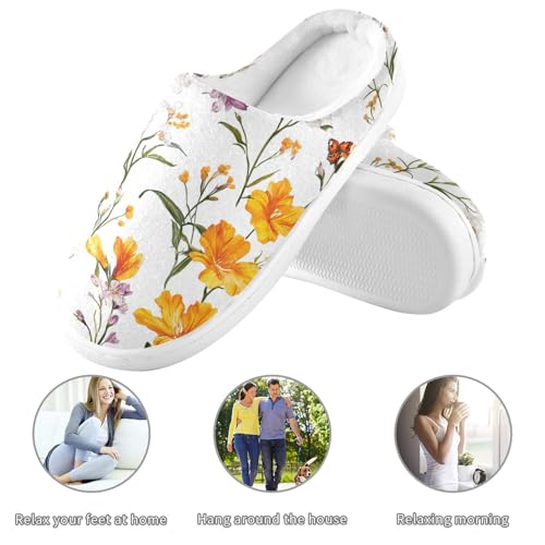 JUNZAN Aesthetic Freesia White Cotton Slippers for Men Winter Memory Foam Bedroom Slippers for Indoor Birthday Presents 6-73
