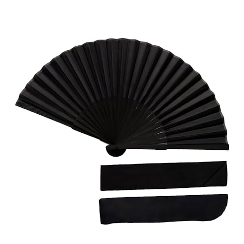 Generic Folding Silk Hand Fan for Dance, Party, Wedding, DIY Decoration, Home Decor (Black)