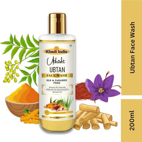 Image of Khadi Ubtan Face Wash 200ml | Herbal & Natural | With Turmeric, Saffron & Sandalwood for Tan Removal, Skin Brightening | SLS & Paraben Free | All Skin Types | For Men & Women