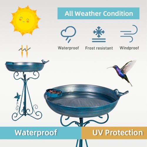 DREAMSOUL Banho de pássaro de 30,5 cm com suporte, banhos de pássaros azuis para ambientes externos,