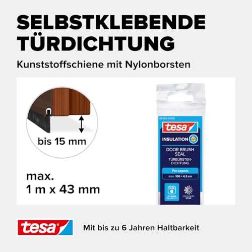 tesa Insulation Türdichtschiene für Textilböden/Teppich - Selbstklebende Türdichtung zum Schutz vor Zugluft - Braun - mit Bürstendichtung… – Ansicht 4