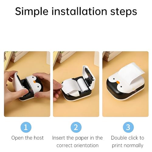 Image of WISHKEY Penguin Design Mini Portable Printer, Wireless Bluetooth Connectivity for Android & iOS System, Inkless Black and White Thermal Printer with Printing Paper Roll, (Pack of 1, Assorted)