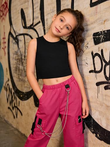 Image of Girls 2 Piece Outfit Set for Tween Girls, Sleeveless Crop Tank Top & Cargo Pants Jogger Set