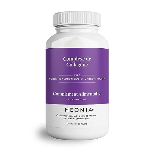Complexe de collagène Theonia 60 capsules, acide hyaluronique et varech marin, vitamine E, C, biotine, ongles sains, peau, métabolisme des articulations des cheveux, supplément marin de type 1