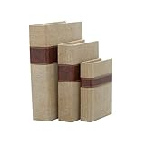 Deco 79 Linen Fabric Decorative Box Faux Storage Book Book Shaped Boxes with Faux Leather Detailing, Set of 3 Decorative Keepsake Boxes 15', 12', 9'H, Brown